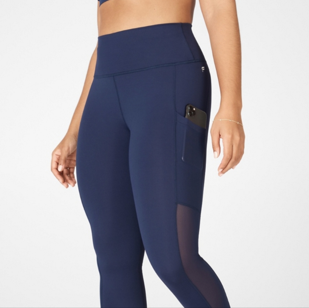 CROPPED Fabletics Sheer Side Power Hold High Waisted Leggings Navy Size Medium